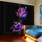 Purple Sparkly Rose 3D Blockout Photo Print Curtain Fabric Curtains Window