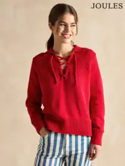 Joules Annie Red Lace Up Collared Cotton Jumper (E00888) | $152