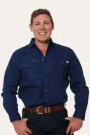 Ringers Western King River Full Button Long Sleeve Work Shirt - Navy