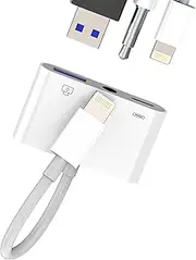 Lightning to USB Headphone Adapter 3.5mm Jack Headphone and Charger (3 in 1) for iPhone, Auxiliary Plug, Audio Cable, OTG Cable for iPad, Connector for Apple Keyboard, Mouse, Camera, Splitter