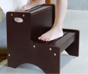 HAJACK Step Stools for Kids, Brown Toddler Step Stool, Wooden Two Step Stool
