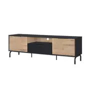 Madden Scandinavian Wooden Lowline Entertainment Unit TV Stand 1.6m - Oak & Black