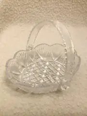 Vintage Small Crystal Basket With Plastic Removable Handle