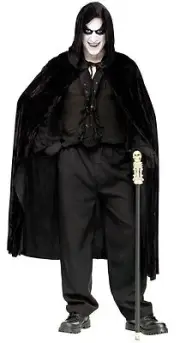 Black Velvet Cape Hooded Evil Reaper Costume Count Mens Adult Vampire 68" Long
