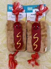 ZippyPaws 2-Pack HOT DOG WITH MUSTARD ROPE Plush Squeaky Dog Toy -FREE SHIPPING-