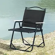 Folding Camping Chair - Lightweight, Portable & Sturdy with Wooden Armrests - Durable Outdoor Chair Camp Seat for Adults, Beach, Picnic, and Patio (Black)
