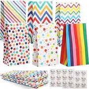 Bigqin 24PCS Party Gift Bag with Thank You Stickers, 6 Patterns Party Supplies Bags Gift Paper Bags for Kids Girls Boys Birthday Bags Party Bags Wedding Favor Bags