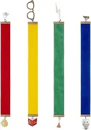 FINGERINSPIRE 4Pcs Velvet Ribbon Bookmark 12.2-13.4" Vintage Magic Theme Metal Charm Bookmark with Glasses Lightning Bolt Vehicle Hat Owl Lion Broom Book Pendant Bookmark for Office Readers Book