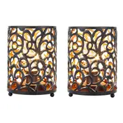 Set of 2 Hollow Cordless Battery Operated Table Lamp with Fairy Lights for Home Decor