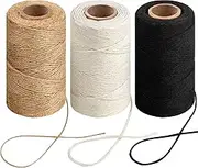 984 Ft Natural Jute Twine, 2mm Thin White Cotton Rope for Crafts, Art, Gardening, Gift Wrapping, Decoration, Packing - 3 Rolls