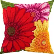 Gerbera. Needlepoint Kit. Throw Pillow 16×16 Inches. Printed Tapestry Canvas, European Quality