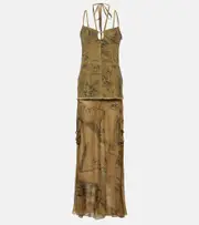 [Blumarine] Blumarine Printed denim-trimmed gown AU 4 green