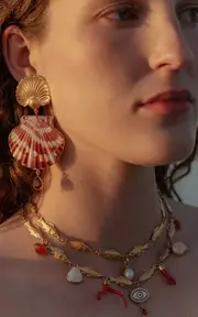 [Grainne Morton] 18K Gold Plated Silver, Shell, and Vintage Rhinestone Scallop Earrings