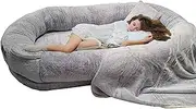Large Human Sized Dog Bed - Doze Off Waterproof Washable Giant BeanBag for Ultimate Comfort - Fluffy Faux Fur (Gray, 100x70x30cm)