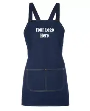 Cotton Comfort Cross Back Hospitality Denim Apron + 1 Custom Embroidery Logo New