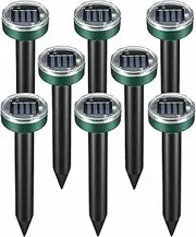 8 pk Mole Repellent Gopher Repellent Solar Snake Repellent Ultrasonic Vole Gopher Repellent Sonic Waterproof Spikes Stakes for Garden Yard (GR8)