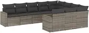 vidaXL Outdoor Patio Modular Sofa Set - 10 Piece Grey PE Rattan Furniture with Cushions and Storage for Garden/Deck/Terrace - Durable, Weather-Resistant & Flexible Seating Arrangement