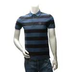 【ARMANI JEANS】經典純棉粗條紋立領短袖POLO衫(藍X黑V6M09-BLUE-BLACK)