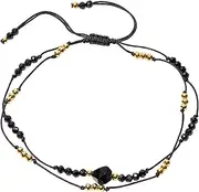[Xfoxstal] Layered Spiritual Black Spinel/Obsidian Beaded Anklet Protection Faceted Beads Ankle Bracelets for Women Balance Handmade Boho Surfer Foot Jewelry, Medium, Stone, spinel
