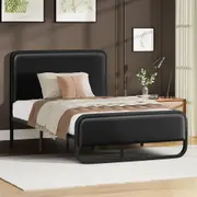 ALFORDSON Bed Frame Single Size Metal Platform Leather Black