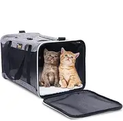 Ondoing Foldable Pet Carrier Bag Cat Soft Sided Crate Folding Cage Kennel Portable Sling Car Travel Bag Collapsible Outdoor Tent for Cats Puppies Scratchproof Breathable Grey