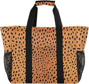 [sanluoli] Bag For Trunk Foldable Beach Tote With Compartments with Handles Carry Tote, Orange Leopard Print, 1 size