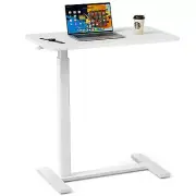 Adjustable Overbed Bedside Table with Wheels Mobile Standing Desk White