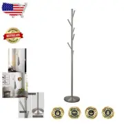 Sleek Free Standing Coat Rack with 6 Heavy-Duty Hooks - Modern Satin Steel Style