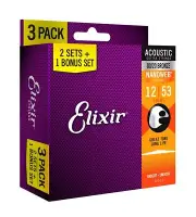 *3 SETS ELIXIR 11052 80/20 BRONZE NANOWEB ACOUSTIC GUITAR STRINGS LIGHT(12-53)*