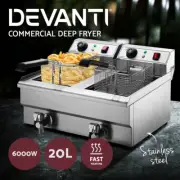 Devanti Commercial Electric Deep Fryer Twin Frying Basket Chip Cooker Countertop