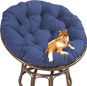 Papasan Chair Cushion Overstuffed Round Fluffy Seat Cushion for Indoor/Outdoor Use, Replacement Cushion for Relaxing, Reading, Patio, Garden Furniture(Navy Blue,Diameter 24"/60cm)