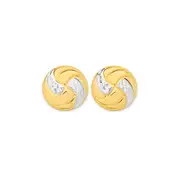 9ct Gold Two Tone Diamond-cut Swirl Flat Ball Stud Earrings