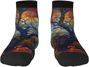 [JEJEA] Colorful Life Trees print Men's Athletic Cushioned Crew Socks Crew Training Athletic Socks Men and Women for Sports