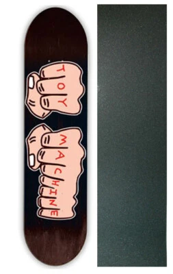 TOY MACHINE Skateboard Deck FISTS MEDIUM (Assorted Colors) 7.75 with Mob Grip