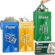 Norggo Set of 3 40L Recycling Bags - Internal Differentiated Waste Bin for Paper, Plastic and Glass - Eco Friendly Recycling Bin - Ideal for Home and Office