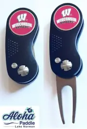 GOLF SWITCHBLADE WISCONSIN BADGERS Divot Repair Tool + Ballmarker BlackRed