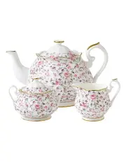 [Royal Albert] Rose Confetti Teapot Sugar & Creamer Set White