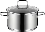 WMF Astoria Cooking Pot Large 20 cm Glass Lid Induction 3.3 L Cromargan Polished Stainless Steel Uncoated