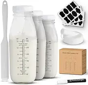 Breast Milk Pitcher | Set of 3 Glass Breastmilk Storage Bottles, Pour Spout & Silicone Spatula | Breast Milk Container w/Chalkboard Labels & Pen | Ideal Breastmilk Storage Pitcher for Baby Shower