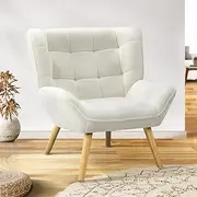 [OIKITURE] Sherpa Armchair Home Accent Chair for Living Room Lounge Chair White