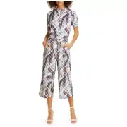Ted Baker Balay Quartz Plaid Print Cropped Jumpsuit Size 4 Ted Baker 1 Brown New