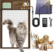 DGRTDZ Solar Automatic Cat Door, 5 Smart Modes (Radar, Timer, Light Sensor, Remote, Manual), Aluminum Pet Door for Interior Exterior Doors, Solar Powered or USB Plug-in, Cats (Brown)