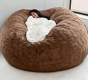Giant Fur Bean Bag Chair for Adult Living Room Furniture Big Round Soft Fluffy Faux Fur BeanBag (No Padding) Giant Fur Bean Bag Cover for Kid's and Adults Room,Brown,180cm×86cm
