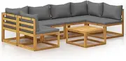 'vidaXL 7-Piece Outdoor Lounge Set-Solid Acacia Wood Frame-Dark Grey Cushions-Includes Corner and Middle Sofas with Removable Cushions and Coffee Table