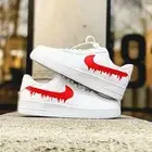 Nike Air Force 1 Custom White Shoes 'Red Swoosh Drip Design' Street Art Design