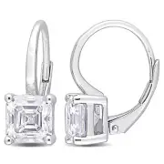 Amour Sterling Silver Octagon Asscher Created Moissanite Leverback Earrings