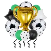 15Pcs Soccer Balloon Set - Green White Black Soccer Ball Gold Champion Trophy Foil Balloon for Sports Theme Birthday Party Decorations