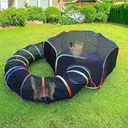 Homodoskey Outdoor Cat Enclosure - Portable Tent for Outside Playpen with Tunnel, Small Animal Guinea Pig Rabbit Cage, Pop Open Exercise Yard Fence with Top Cover (Rainbow)