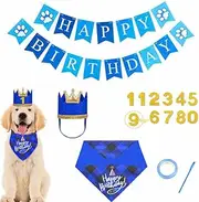 Generic Dog Birthday Hat Bandana - Complete Set with Hat, Bandana, Scarf, Bow, Banner (Blue, One Size)