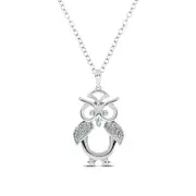 Natural Diamond Accent Owl Pendant in Sterling Silver